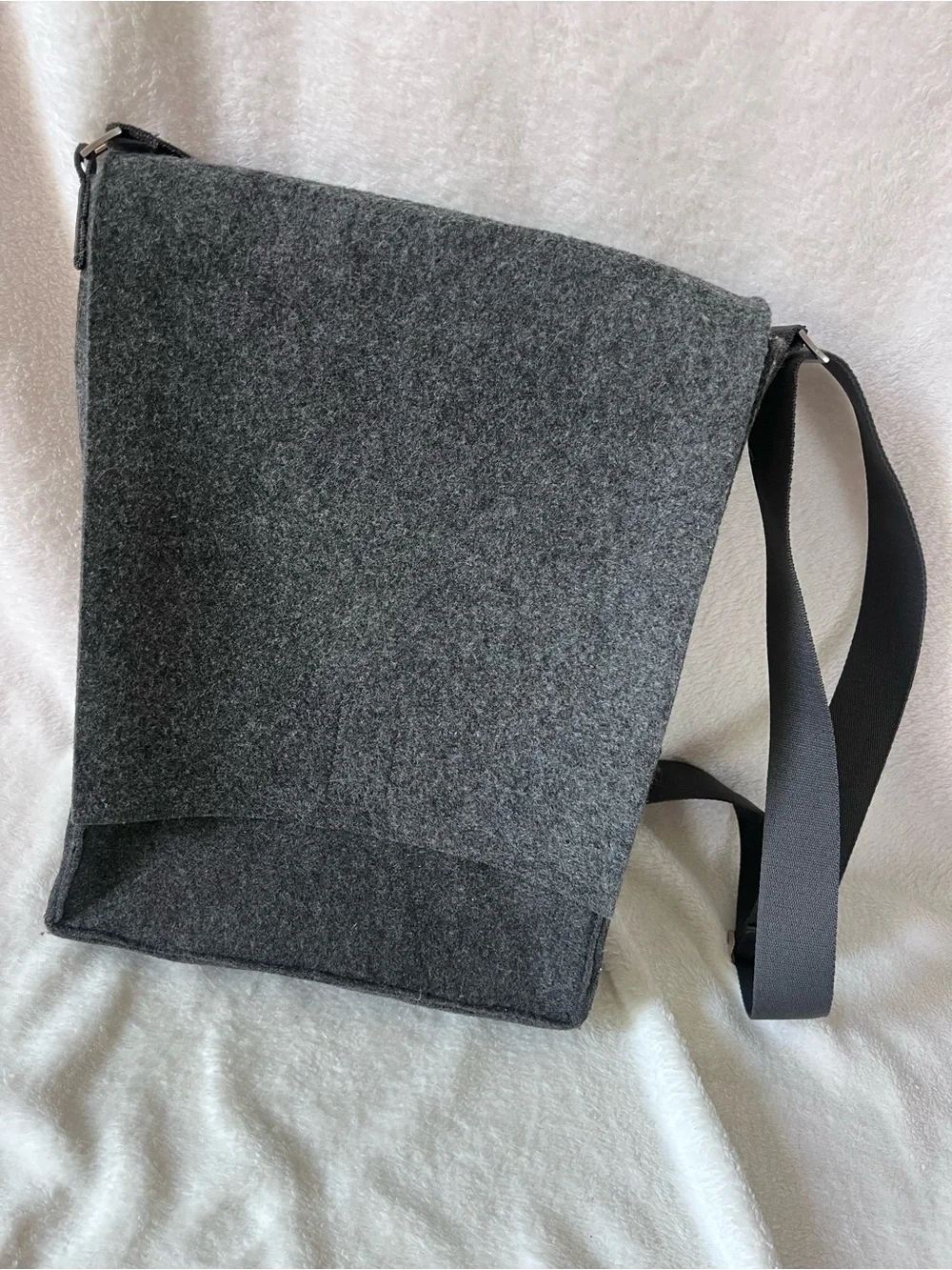 Crate&Barrel Charcoal Gray Felt Messenger Bag with Black Strap